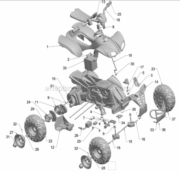Page A Diagram and Parts List for W4715  Power Wheels Ride-On Cars